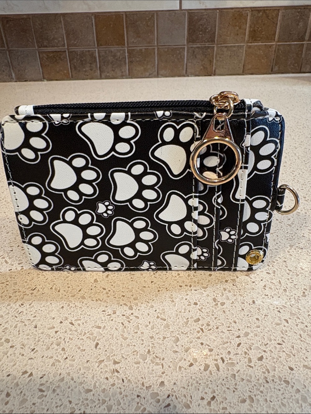 Paw Print ID & Card Holder PU Leather with Zip Pocket NWOT
